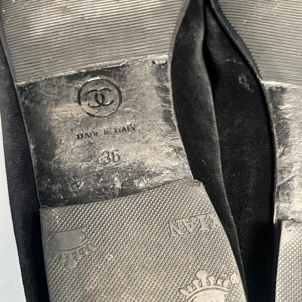Sold CHANEL Black Leather Loafers with Bow